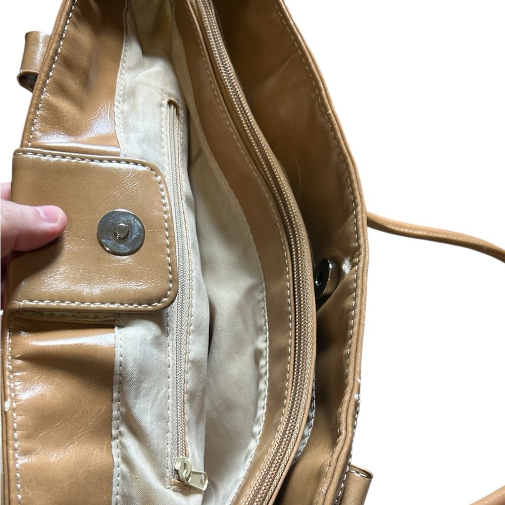 Woven Multicolor Straw Tote Bag Tan Faux Leather Handles Shoulder Purse - Picture 10 of 16